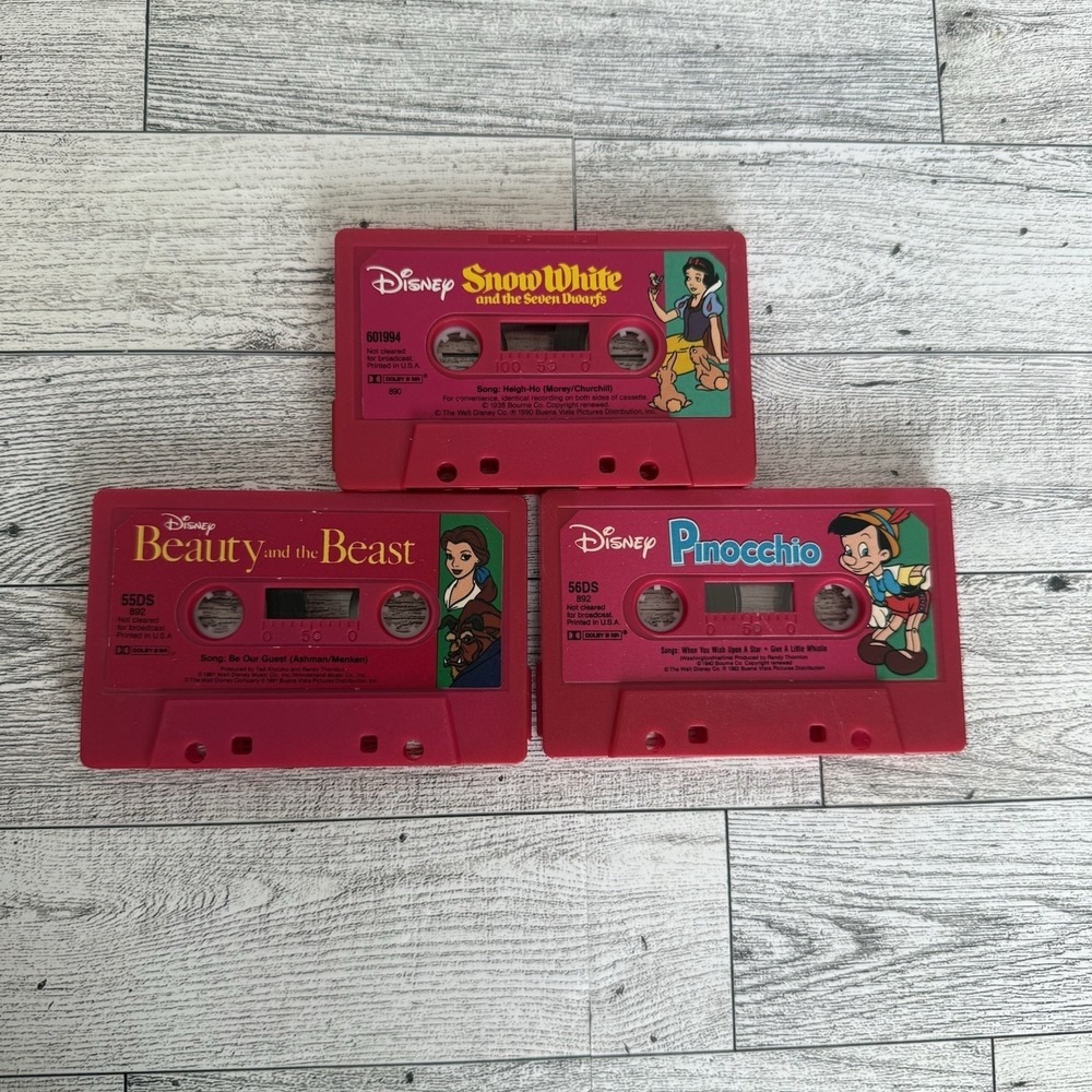 Vintage Disney "Read-Along" Pink Cassette Tapes Set Of 3, 90s